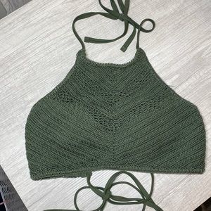 Green knit bikini set